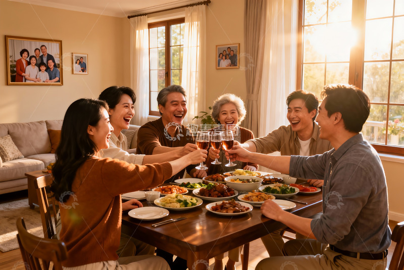 高清大图下载【趣麦麦图】家庭聚餐欢庆时刻