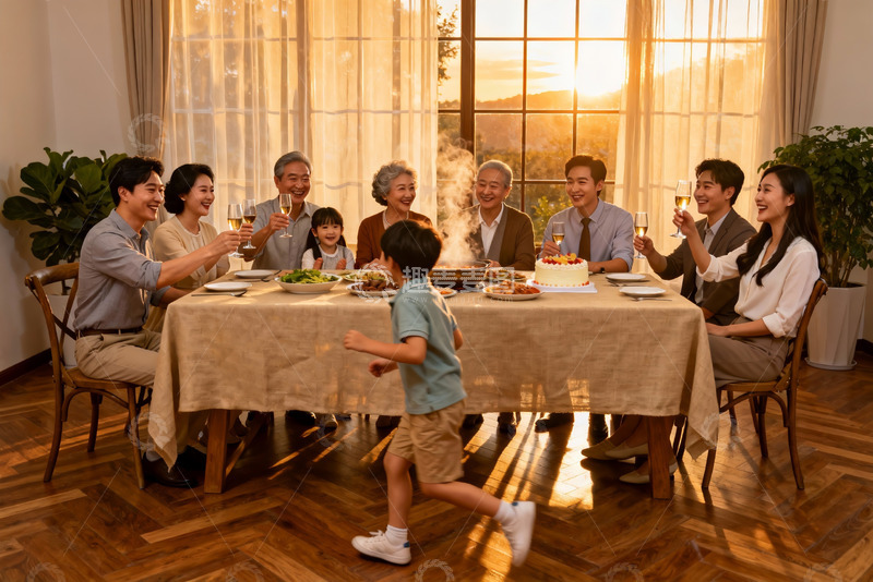高清大图下载【趣麦麦图】家庭聚餐欢庆时刻