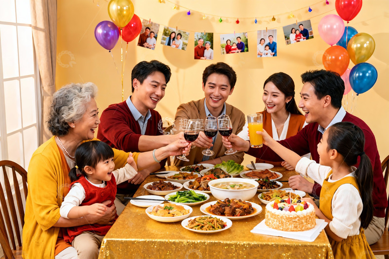 高清大图下载【趣麦麦图】家庭聚餐欢庆生日场景