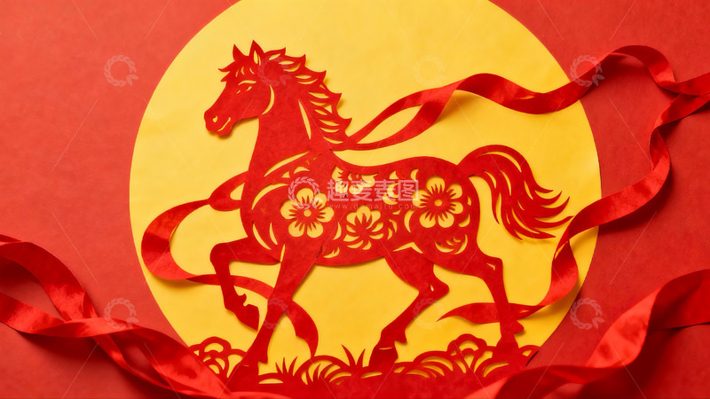 高清大图下载【趣麦麦图】红色剪纸马艺术作品