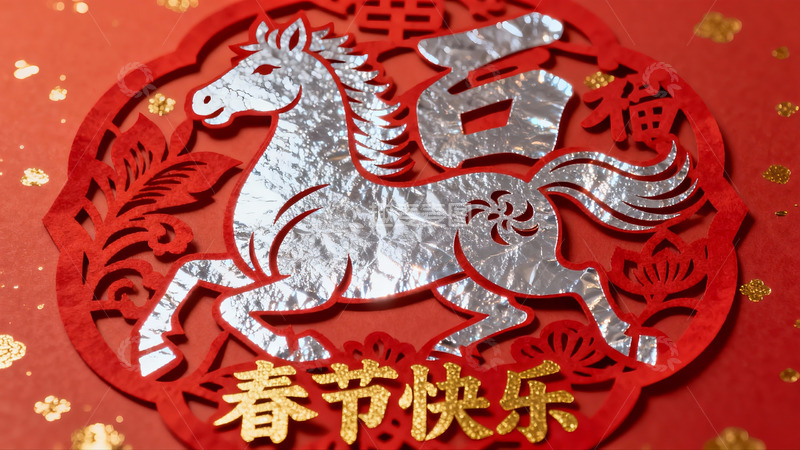 高清大图下载【趣麦麦图】春节剪纸艺术展示骏马图案