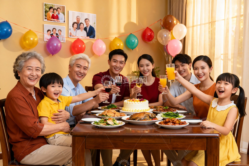 高清大图下载【趣麦麦图】家庭聚餐欢庆时刻