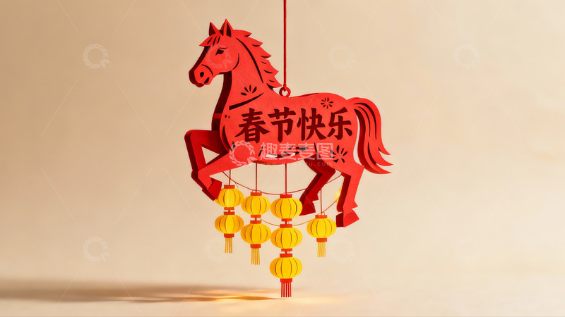 高清大图下载【趣麦麦图】红色马形挂饰春节灯笼