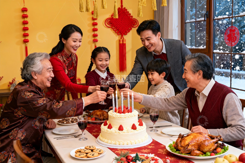 高清大图下载【趣麦麦图】家庭欢聚庆团圆