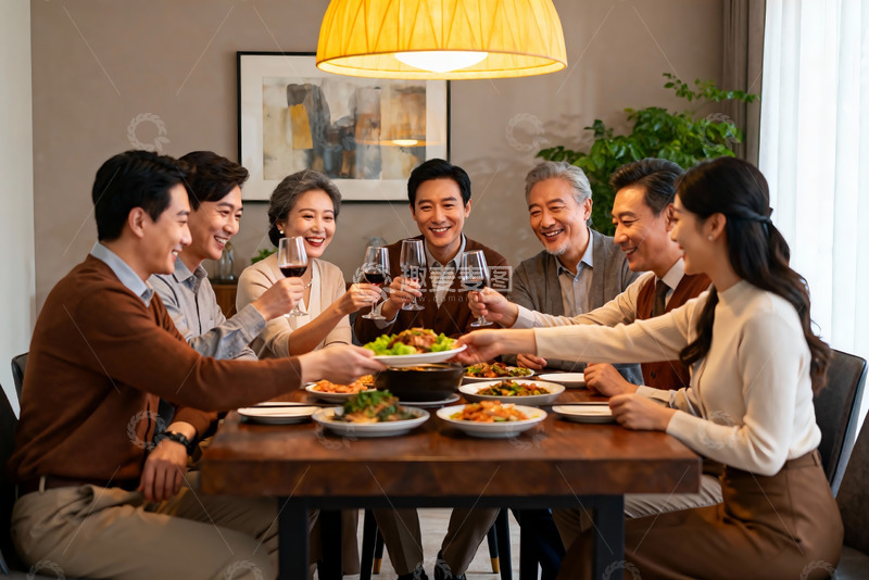 高清大图下载【趣麦麦图】家庭聚餐欢庆时刻