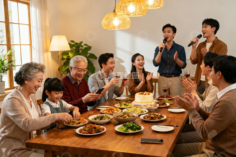 高清大图下载【趣麦麦图】家庭聚餐欢庆时刻