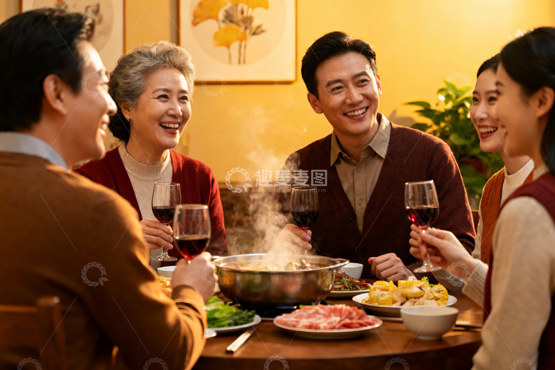 高清大图下载【趣麦麦图】家庭聚餐欢笑共享美食