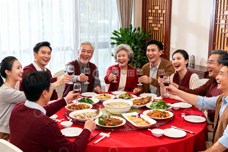 高清大图下载【趣麦麦图】家庭聚餐欢庆团圆时刻