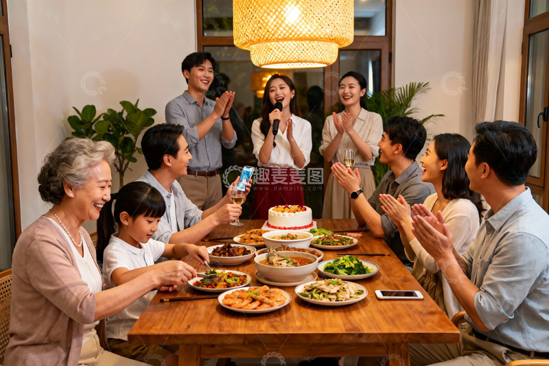 高清大图下载【趣麦麦图】家庭聚餐欢庆时刻