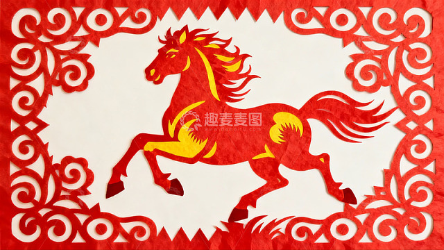 红色剪纸马图案艺术作品