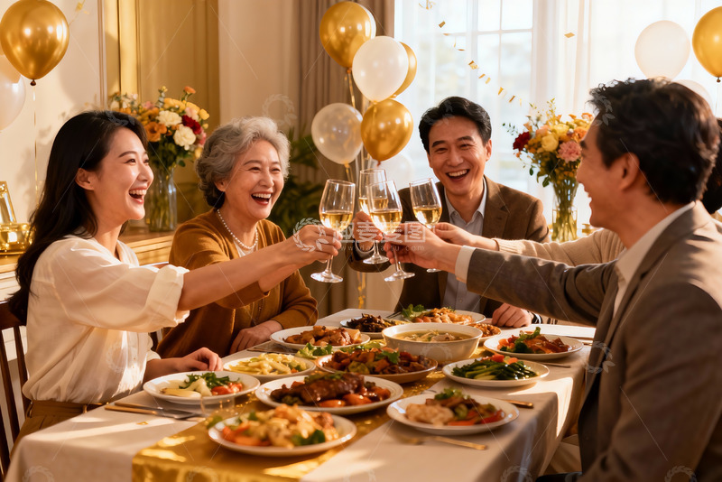 高清大图下载【趣麦麦图】家庭聚餐欢庆举杯