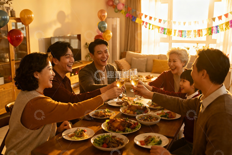 高清大图下载【趣麦麦图】家庭聚餐欢庆时刻