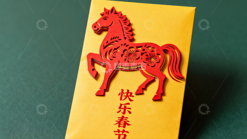 高清大图下载【趣麦麦图】春节红包上的红色马剪纸