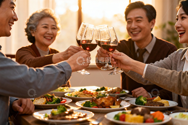 高清大图下载【趣麦麦图】家庭聚餐欢庆时刻