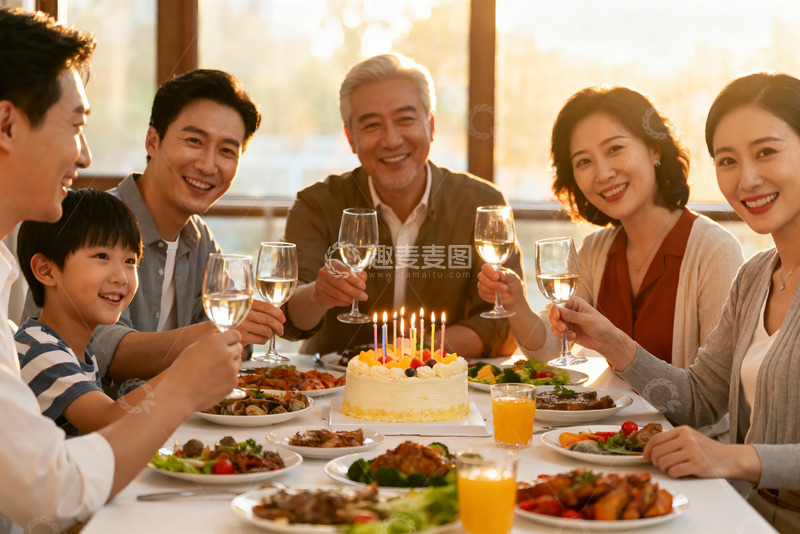 高清大图下载【趣麦麦图】家庭聚餐欢庆生日温馨场景