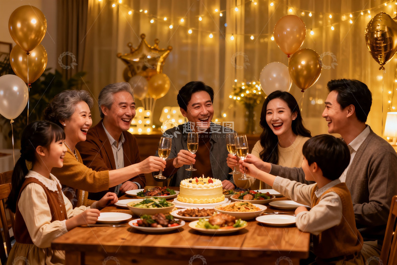 高清大图下载【趣麦麦图】温馨家庭聚餐欢庆时刻
