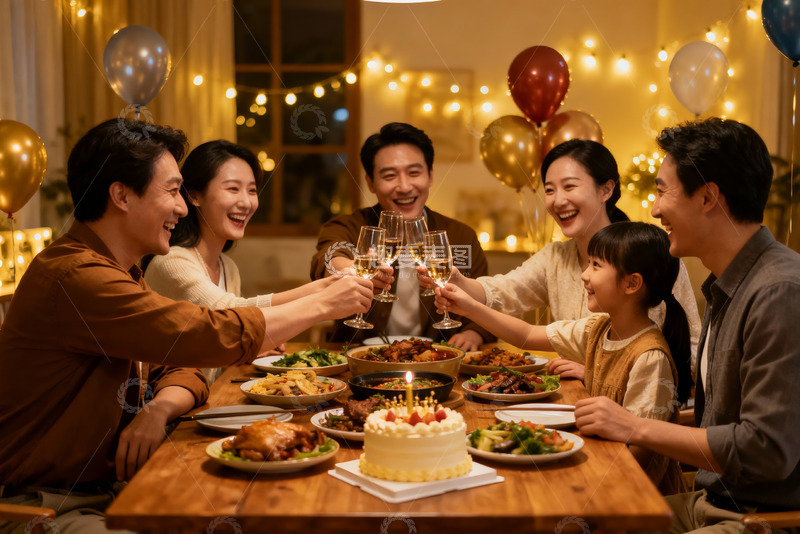 高清大图下载【趣麦麦图】家庭聚餐欢庆生日温馨场景