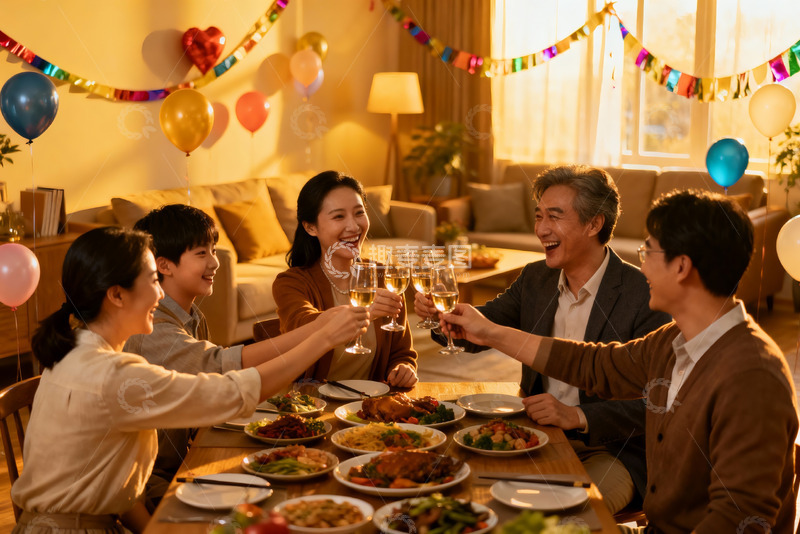 高清大图下载【趣麦麦图】家庭聚餐欢庆时刻