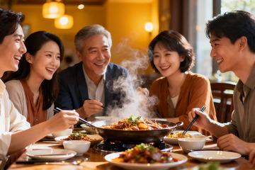 家人围坐餐桌共享美食