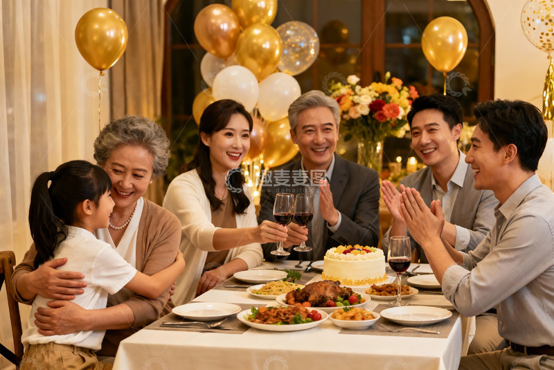高清大图下载【趣麦麦图】家庭聚餐欢庆时刻