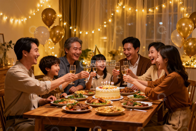 高清大图下载【趣麦麦图】家庭生日聚会欢庆场景