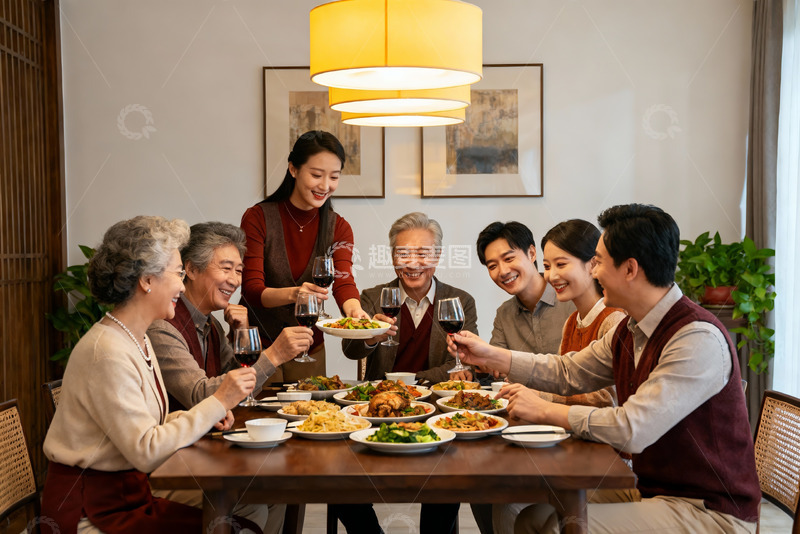 高清大图下载【趣麦麦图】家庭聚餐欢庆时刻