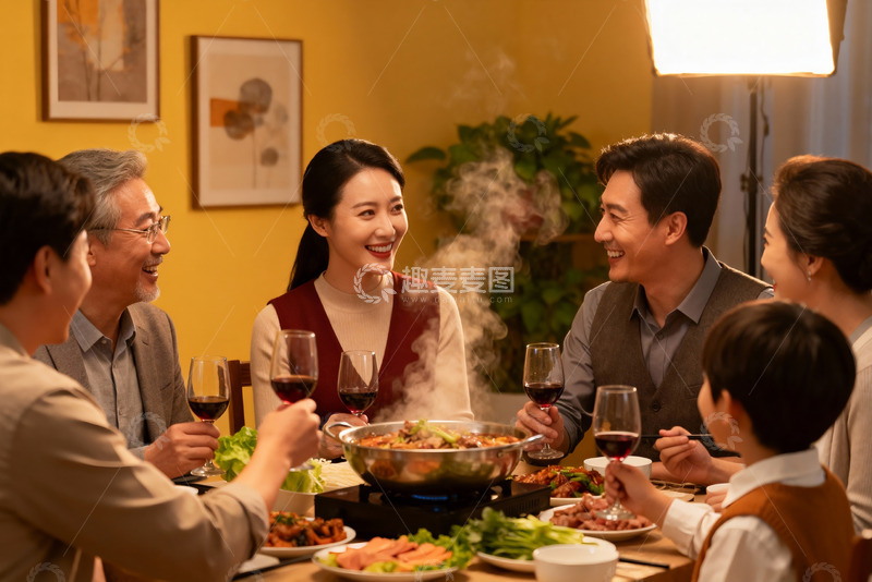 高清大图下载【趣麦麦图】家庭聚餐欢庆时刻