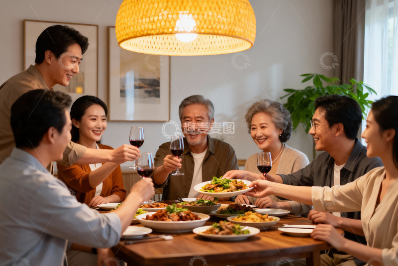 高清大图下载【趣麦麦图】家庭聚餐欢庆时刻