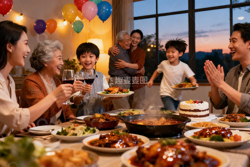 高清大图下载【趣麦麦图】家庭聚餐欢庆时刻