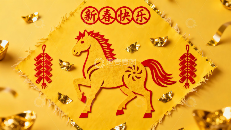高清大图下载【趣麦麦图】新春剪纸马年贺岁装饰