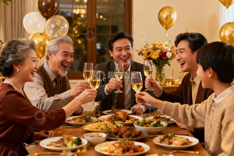 高清大图下载【趣麦麦图】家庭聚餐欢庆时刻