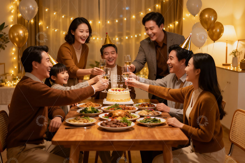 高清大图下载【趣麦麦图】家庭聚会欢庆生日温馨场景