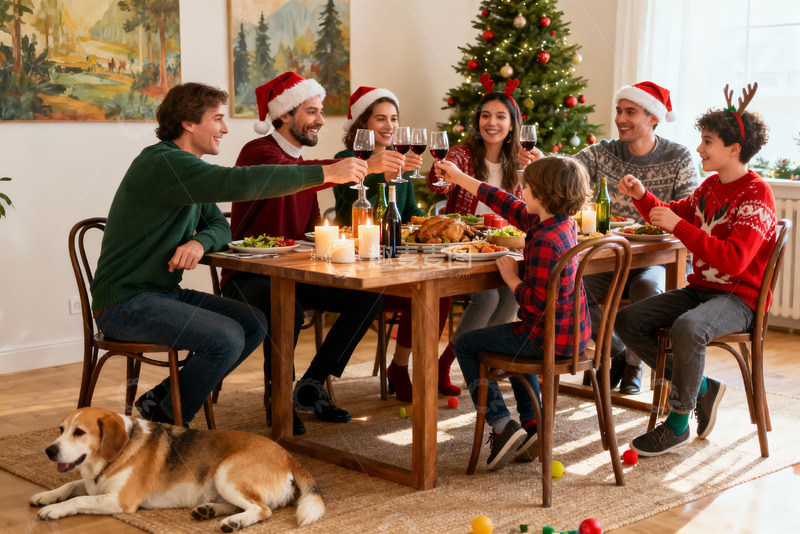 高清大图下载【趣麦麦图】圣诞家庭聚餐温馨场景