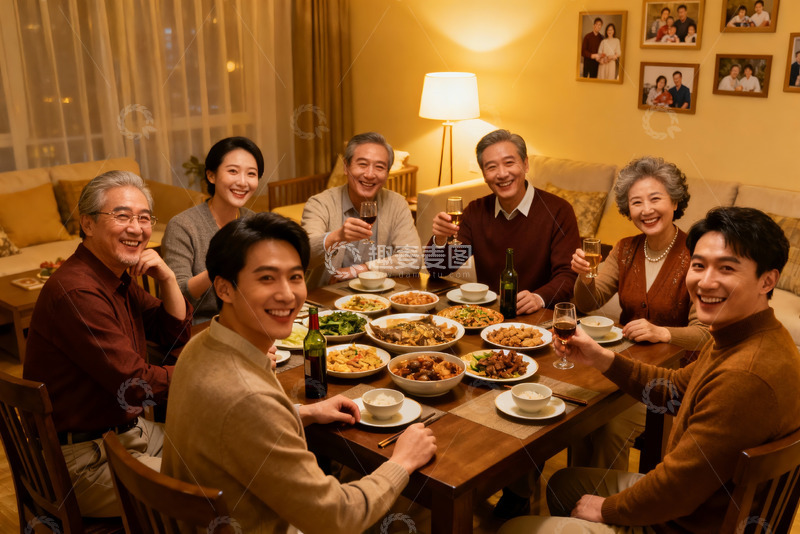 高清大图下载【趣麦麦图】家庭聚餐欢庆时刻