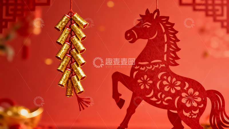高清大图下载【趣麦麦图】春节剪纸挂饰 红马金鞭迎新年