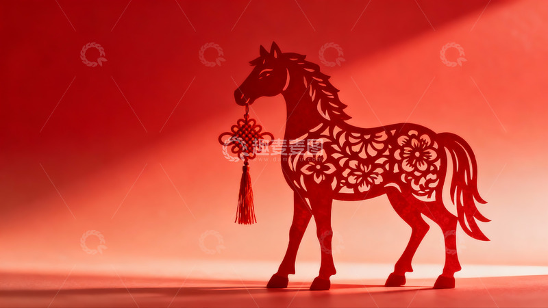 高清大图下载【趣麦麦图】红色剪纸马挂饰艺术作品