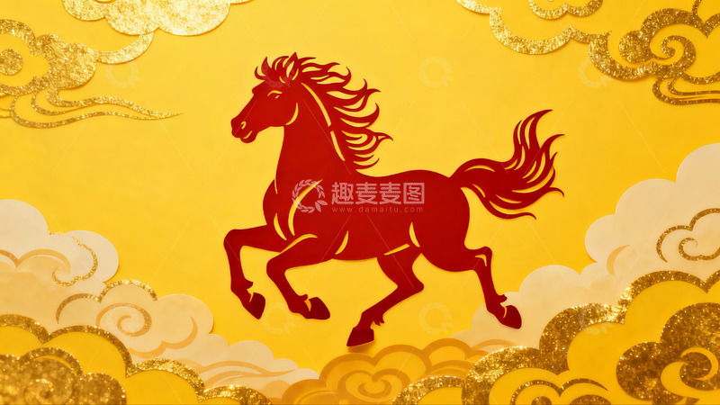 高清大图下载【趣麦麦图】红色骏马剪纸艺术作品