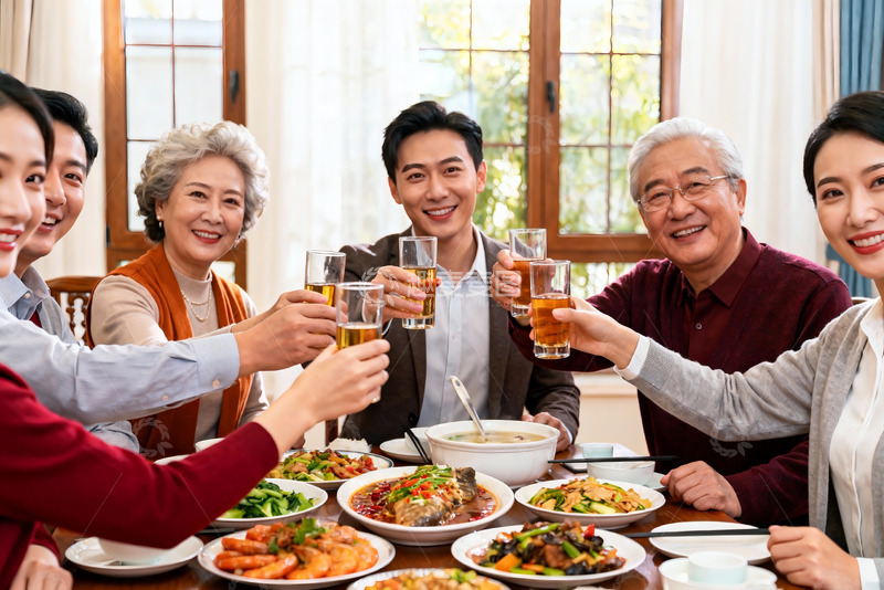 高清大图下载【趣麦麦图】家庭聚餐欢庆时刻