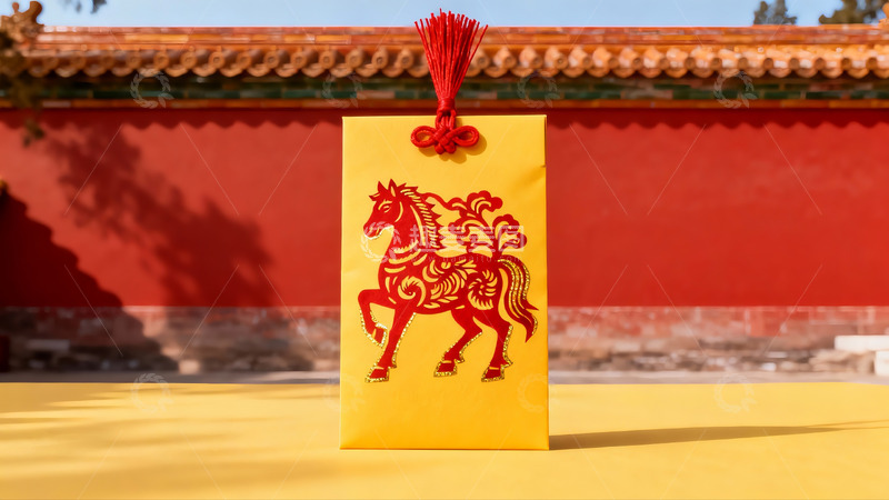 高清大图下载【趣麦麦图】黄色红包配红色马纹装饰
