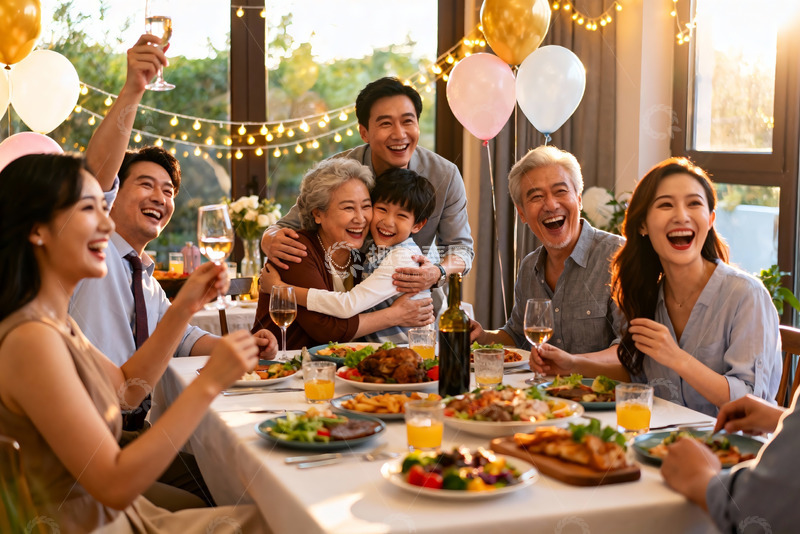 高清大图下载【趣麦麦图】家庭聚餐欢庆时刻