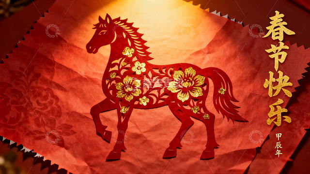 春节剪纸马图案寓意吉祥