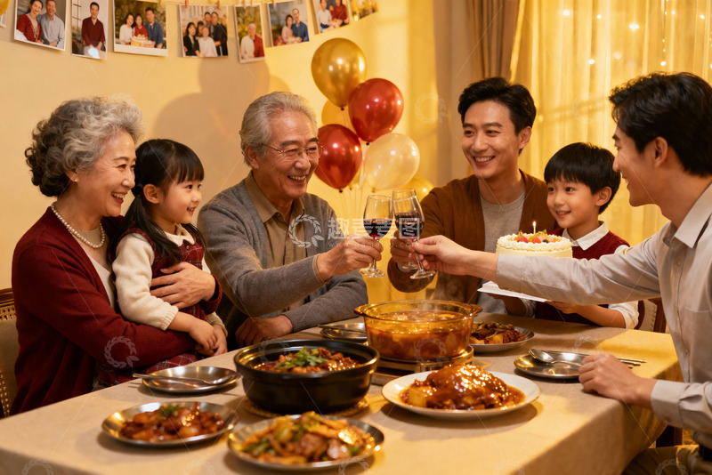高清大图下载【趣麦麦图】家庭聚餐欢庆生日
