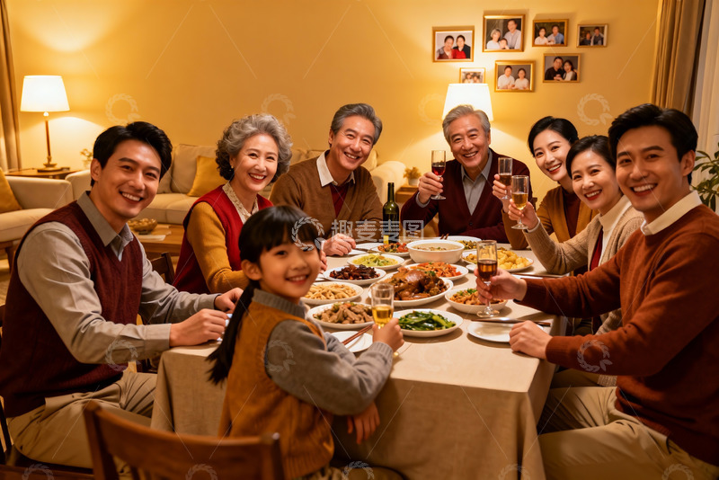 高清大图下载【趣麦麦图】温馨家庭聚餐其乐融融