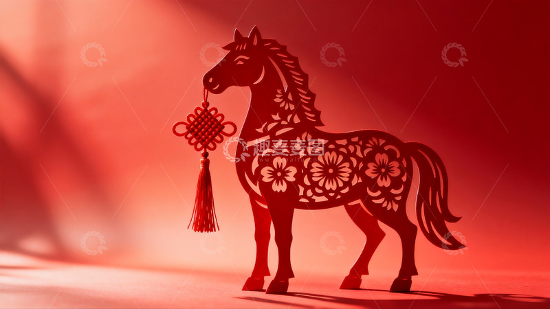 高清大图下载【趣麦麦图】红色剪纸马挂饰