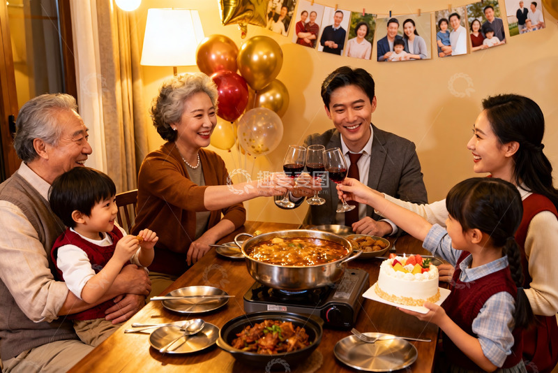 高清大图下载【趣麦麦图】家庭聚餐欢庆生日温馨场景