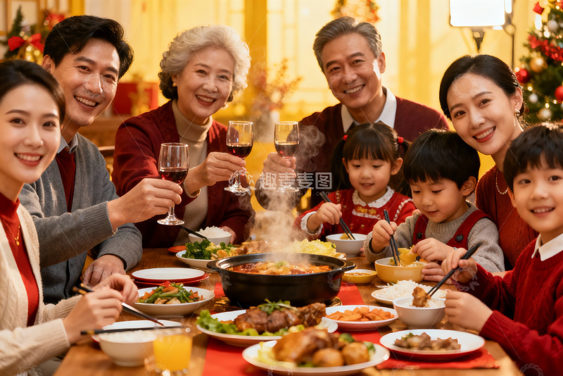 高清大图下载【趣麦麦图】温馨家庭聚餐共庆佳节