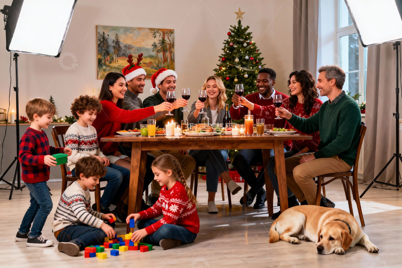 高清大图下载【趣麦麦图】圣诞家庭聚会温馨场景