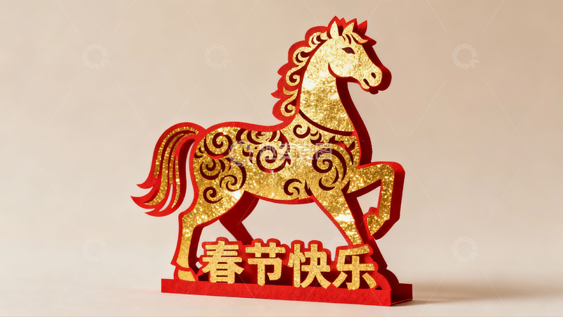 高清大图下载【趣麦麦图】春节金色马形剪纸装饰