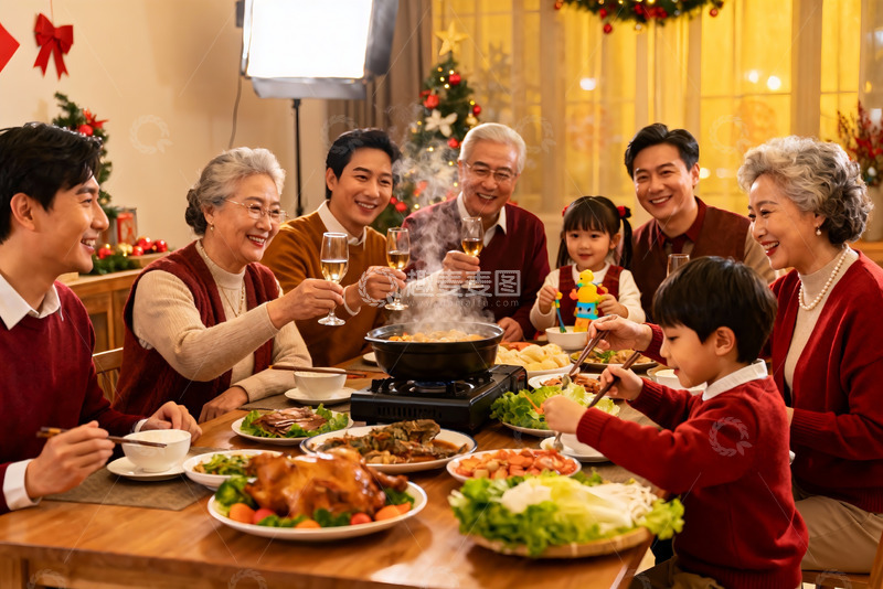 高清大图下载【趣麦麦图】圣诞家庭聚餐欢庆时刻