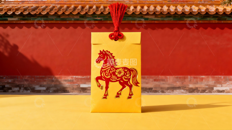 高清大图下载【趣麦麦图】黄色红包配红色马图案